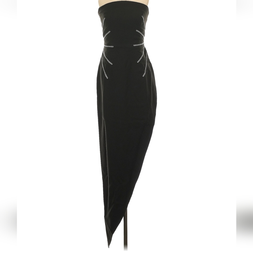 BCBGMAXAZRIA Black Strapless Asymmetric Evening Dress Size 36